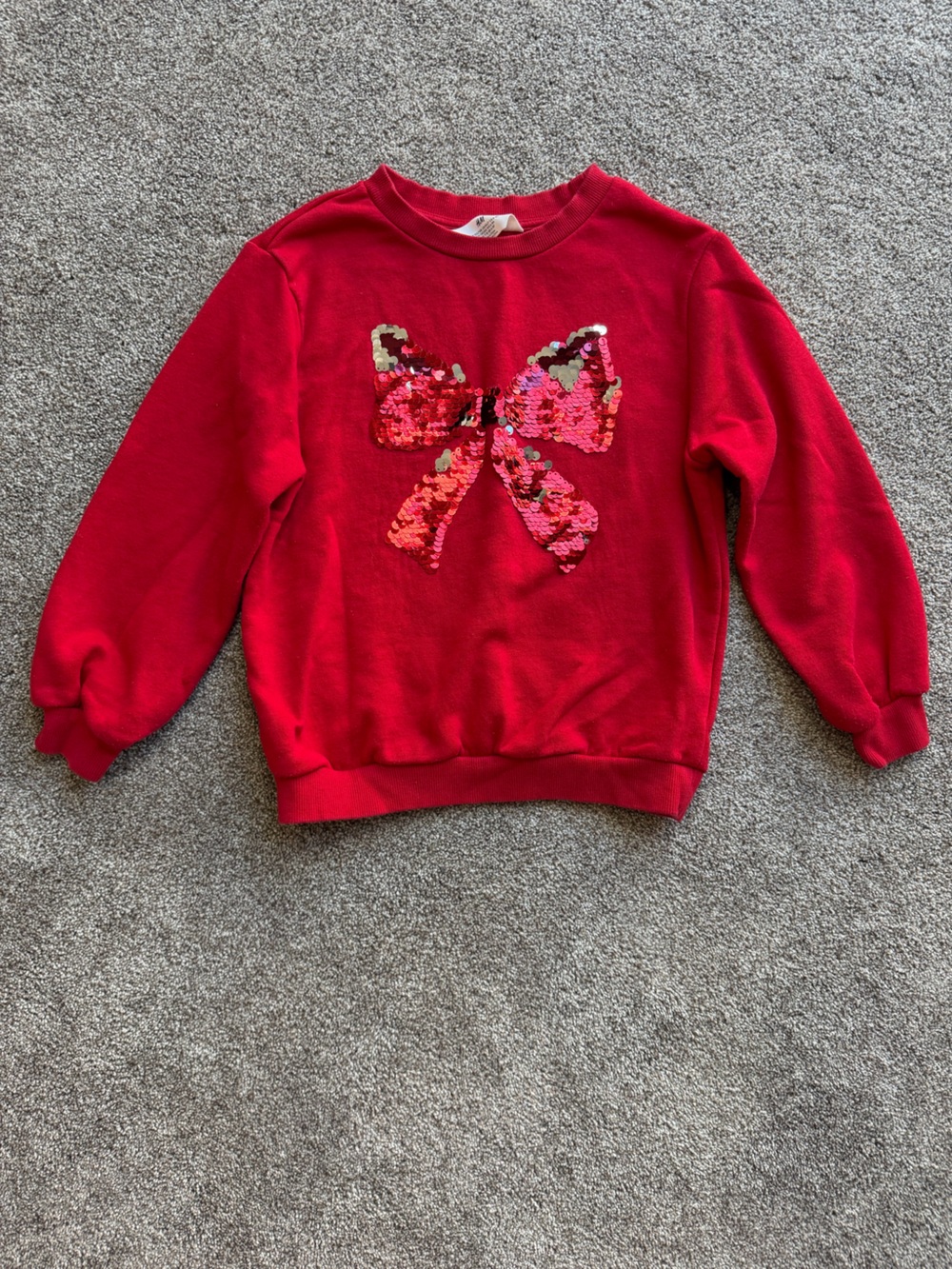 Kids Red Sequin Changing Bow Festive Holiday Crewneck Sweatshirt Size 6/7 Small